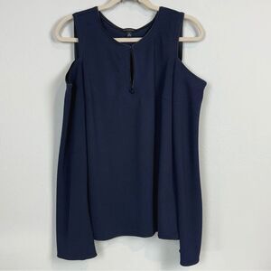 Banana Republic Navy Black Cold Shoulder Keyhole Neck Blouse M